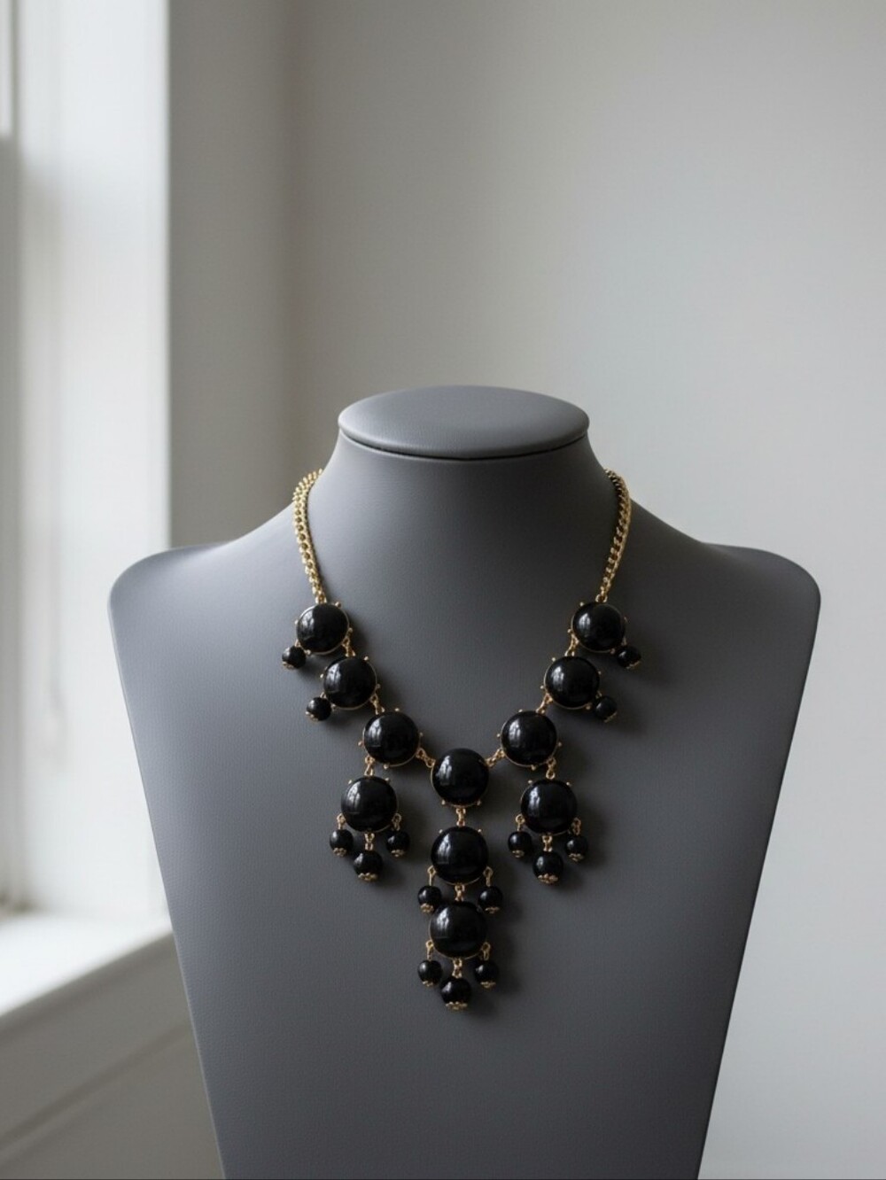 Black Cascading Bead Necklace